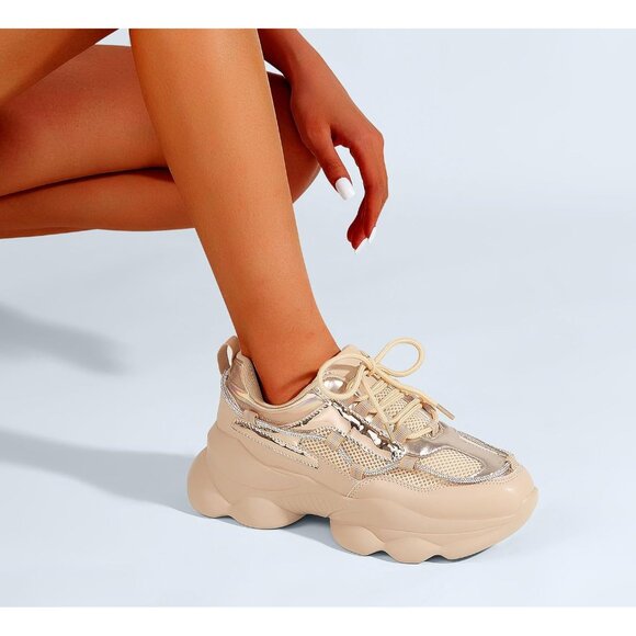 Women's 90s Chunky Sneakers Rope Platform Casual Thick Rave Walking Shoes Nude - Picture 9 of 9